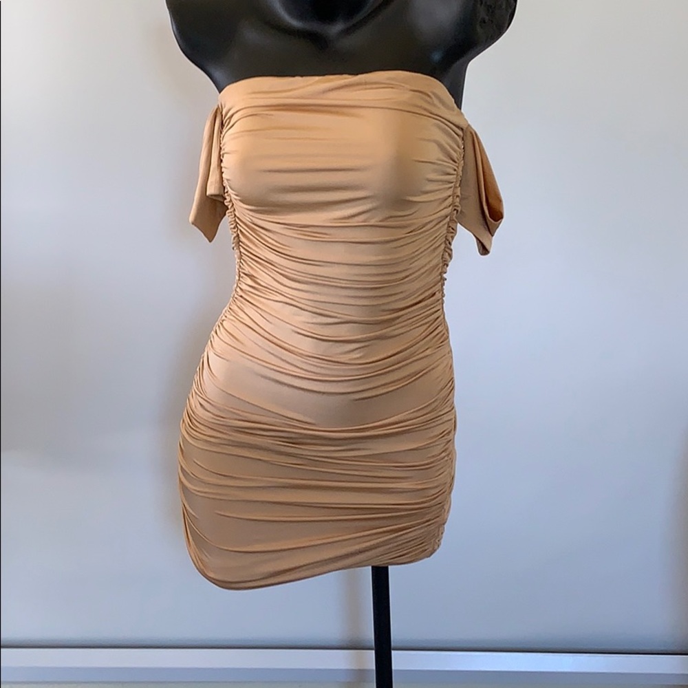 Ruched Mini Dress - Nude/Tan Size Small